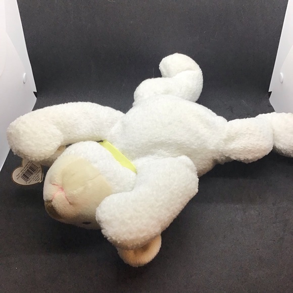 1996 Ty Pillow Pals White Lamb BaBa Yellow Ribbon Easter Plush Stuffed Animal - Picture 3 of 8